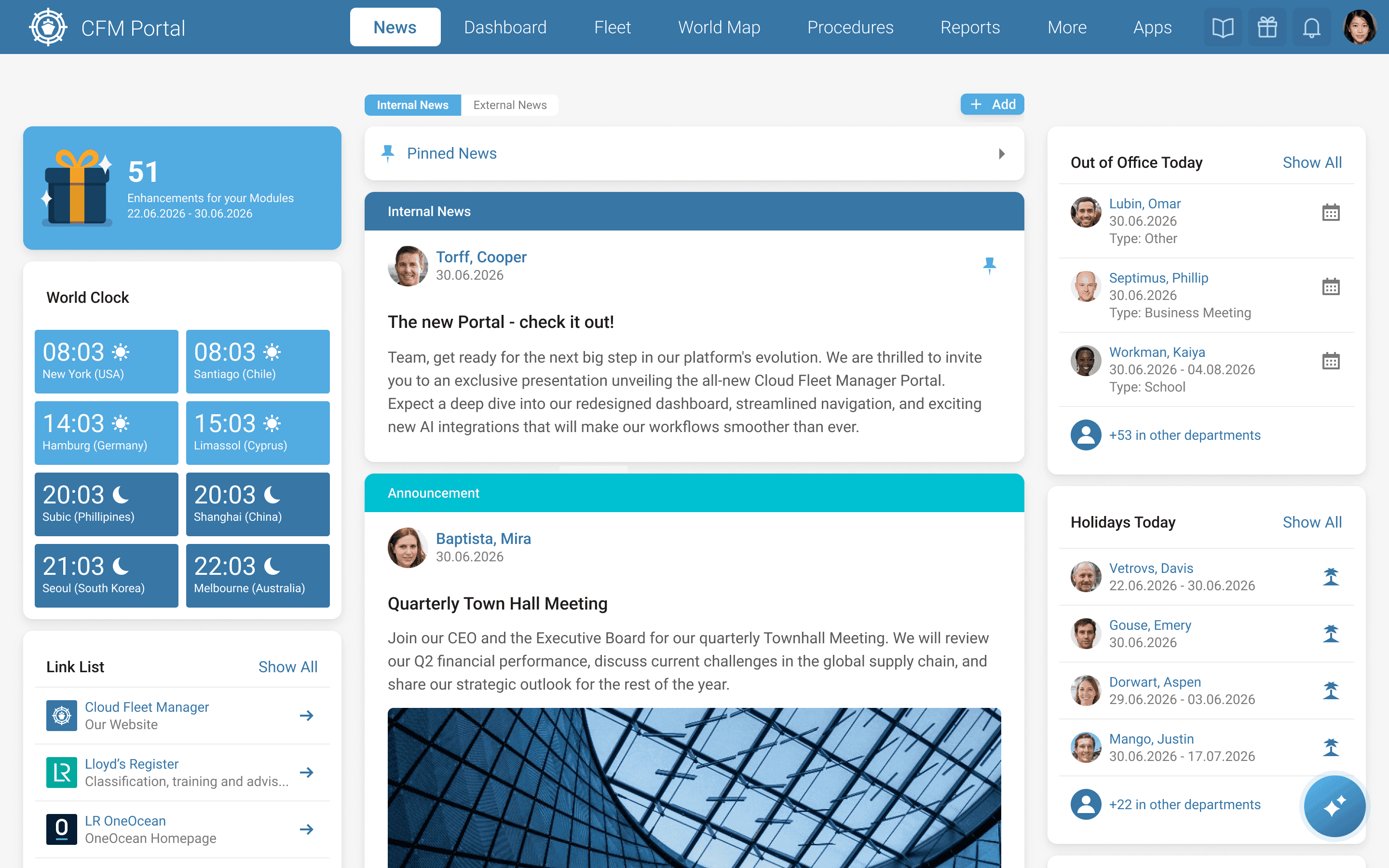 Screenshot of CFM Portal News